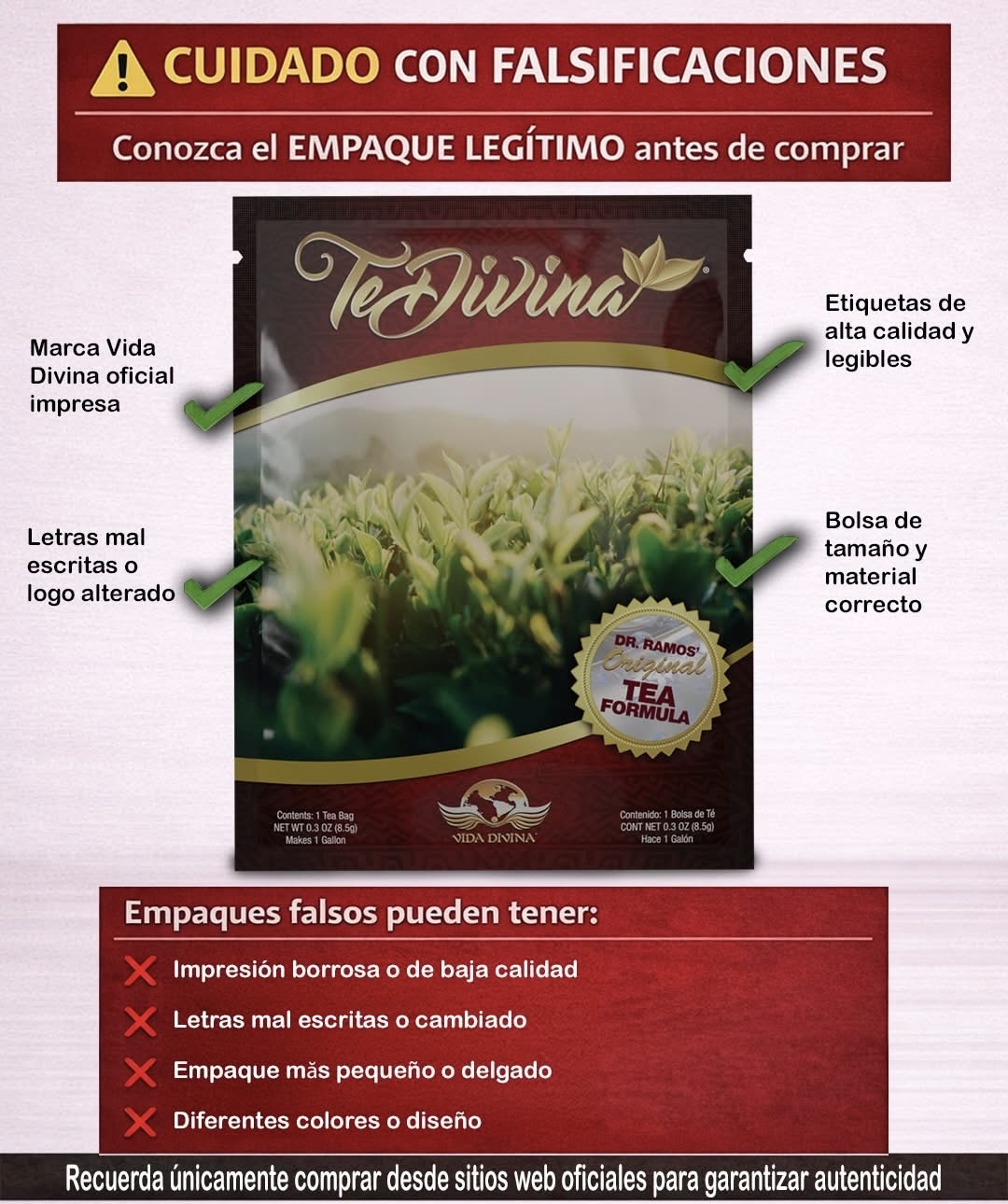 Guía para identificar el empaque original de Té Divina